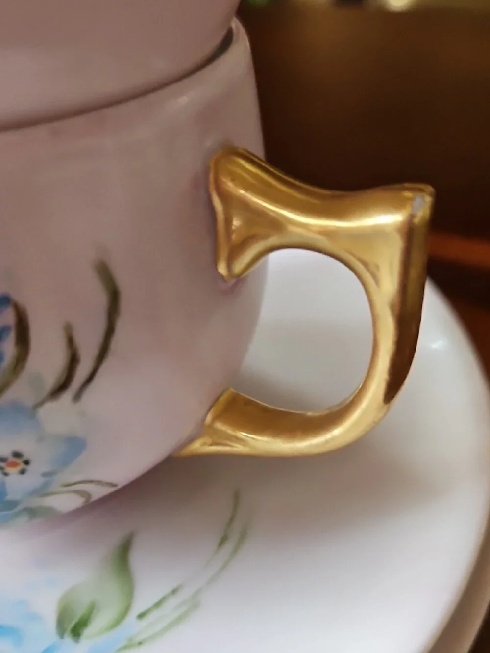 VTG Plankenhammer Floss Bavaria Blue Floral Gold Trim Tea Cups & Saucers 2 Sets